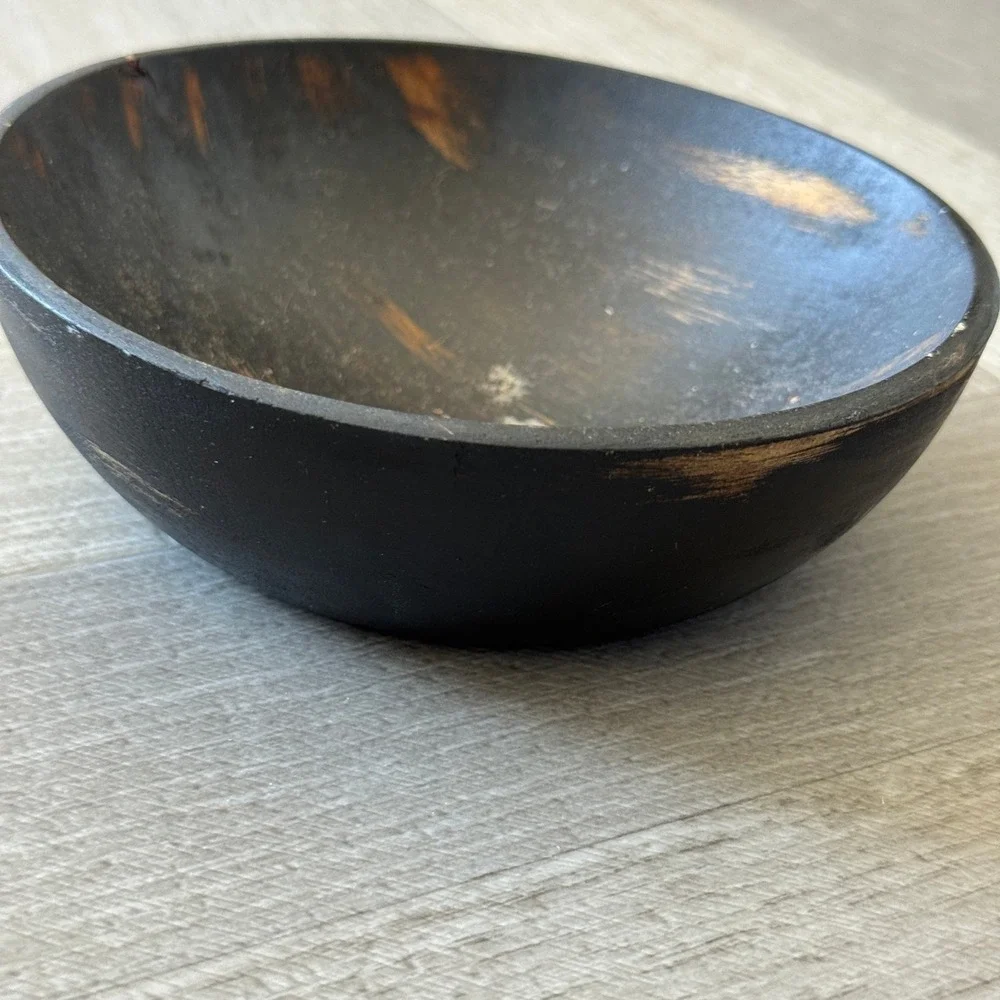 Rustic Distressed Matte Black Handcrafted Wooden Decorative Catchall Bowl 5.5